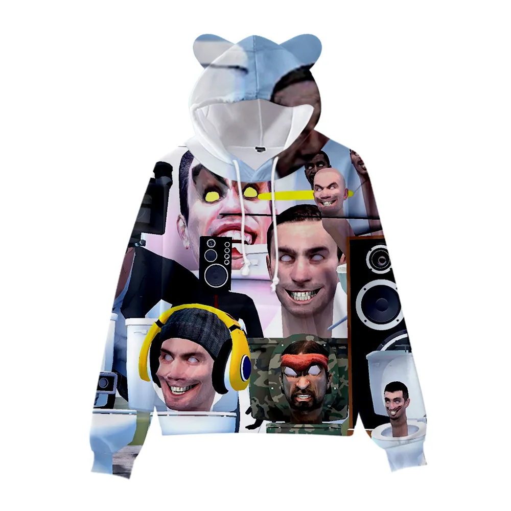

3D New Game Peripherals Skibidi Toilet Toilet Man Cat Ear Pullover Hooded Sweatshirt Children's Clothing