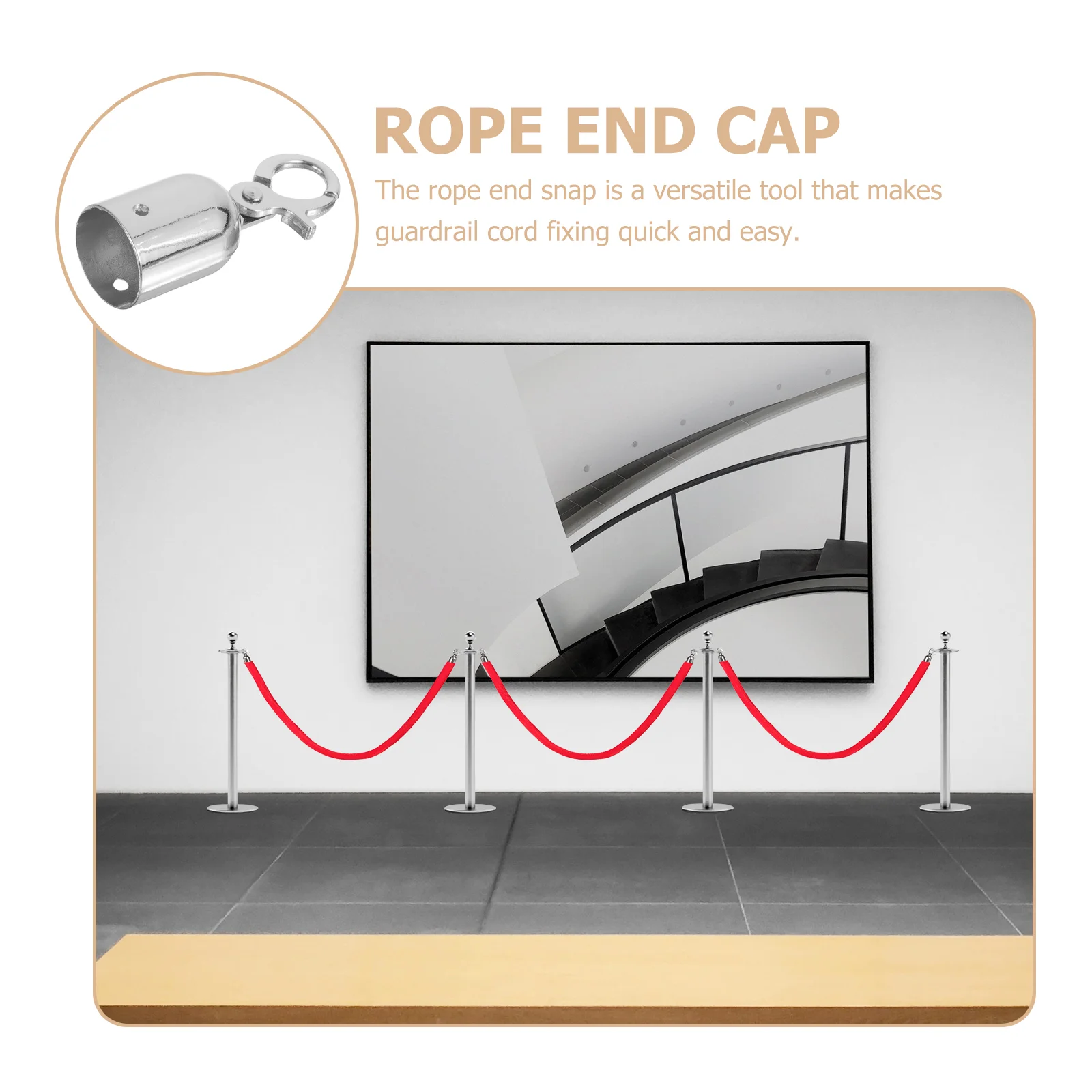 Stair Rope End Hook Stop Fence Metal Cord Lock Stopper Decorate Stainless Steel