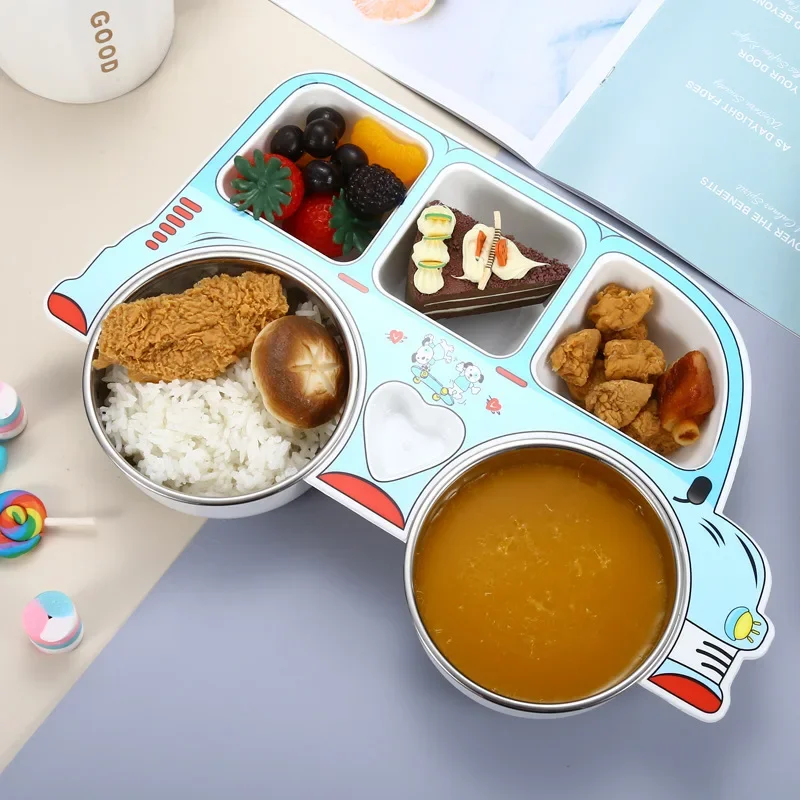 

304 Stainless Steel Children's Plate Cartoon Car Shape Baby Complementary Food Bowl Kindergarten Divider Plate