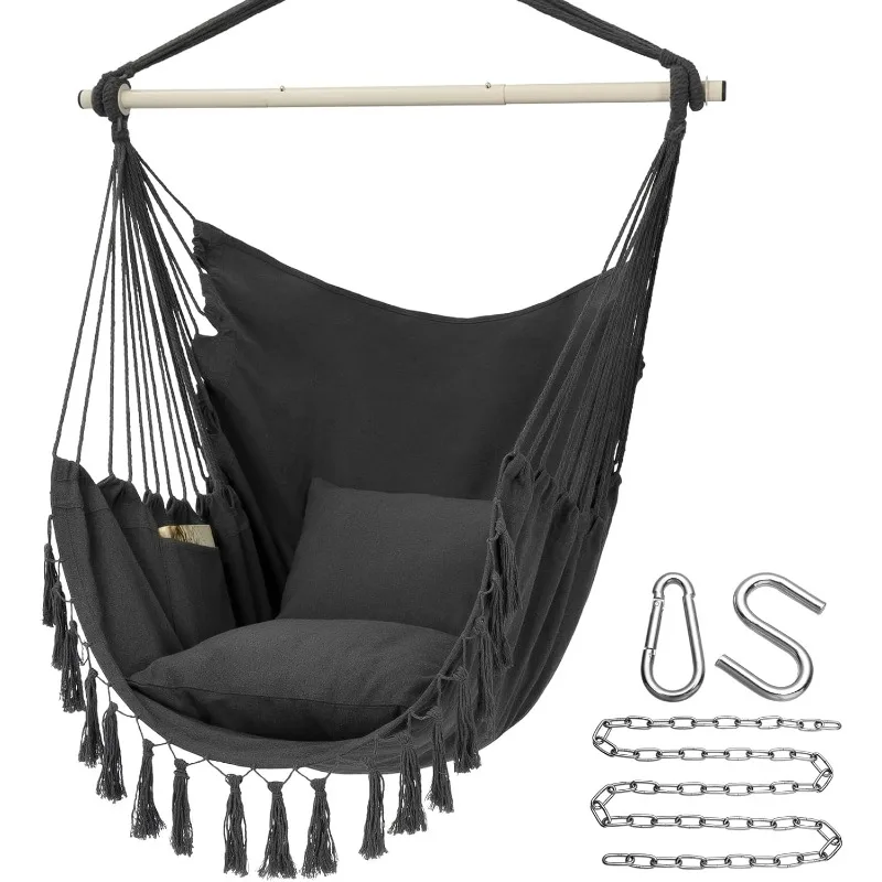 

Hammock Chair Hanging Rope Swing, Large Macrame Hanging Chair with Pocket, Cotton Weave for Superior Comfort, Durability