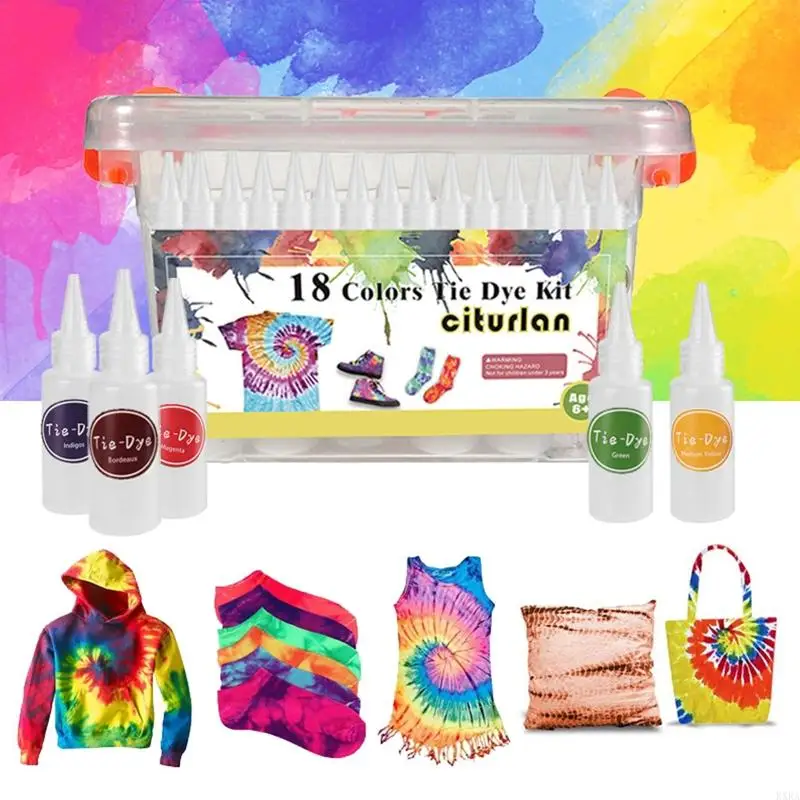 KXRA 18 Colors Tie Dye Clothing Textile Paint Rainbow Cold Water Tie Dye Set for Creative Painting Suit for Kids