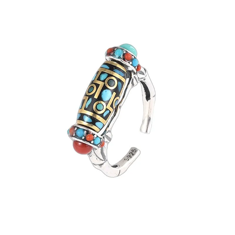 

JZ422 ZFSILVER Thai Silver S925 Fashion Elegant Turquoise Creatived Tianzhu Rotatable Bamboo Knot Ring Women Wedding Party Girls