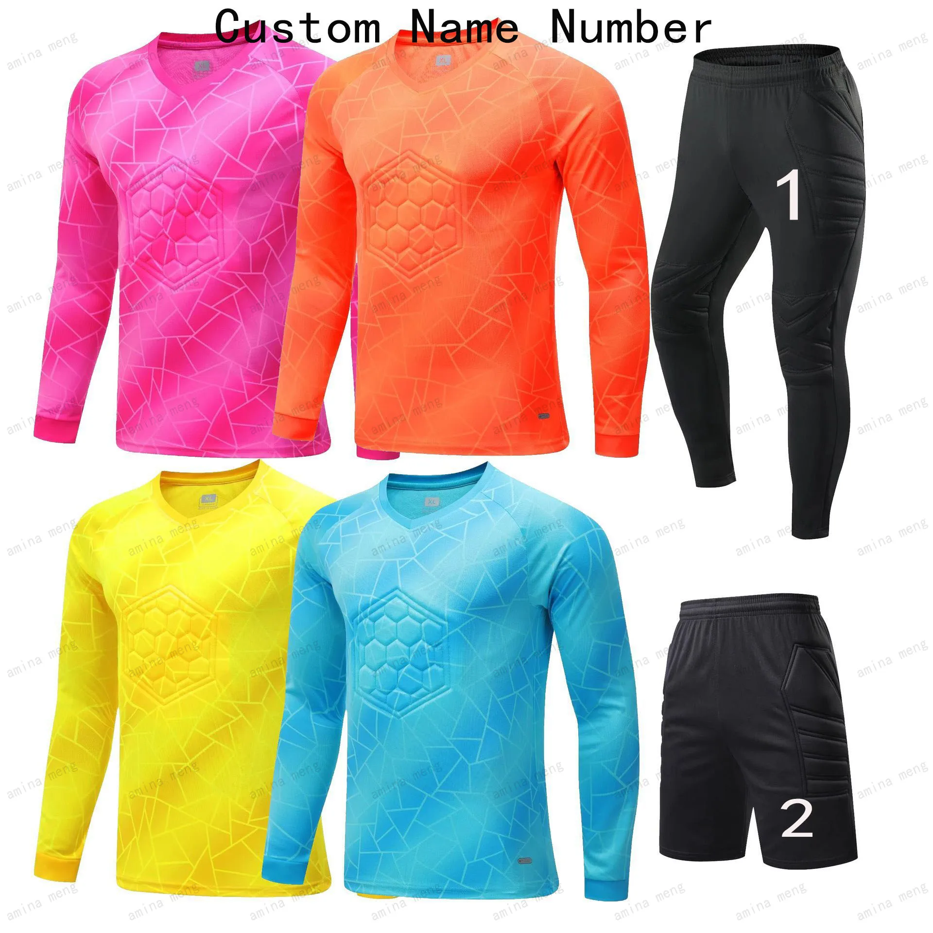 

New Men's Adult Soccer Goalkeeper Uniform Protective Sponge long Sleeve Kid Training Football Goalkeeper Soccer Jersey Top Pants