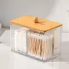 Acrylic Cotton Swab Holder Cotton Swab Dispenser with Bamboo Lids otton Ball Pad Round Swab Holder Clear Apothecary Canister Jar 1