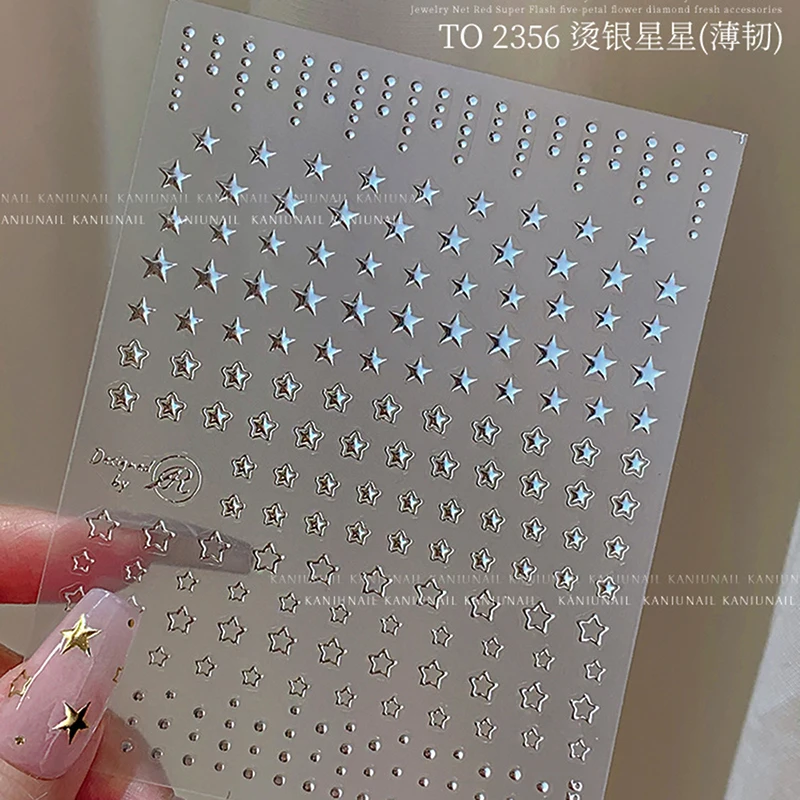 Bronzing Silber/Gold Stern Design Nagel Aufkleber holo graphische Pentagramm Stern Kleber Schieber egler DIY 8*10cm Laser Stern Maniküre Aufkleber – Detail 2