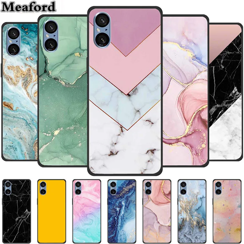Elegant Marble Shockproof Soft Silicone TPU Back Cover for Sony Xperia 5V - Premium Phone Protection Case