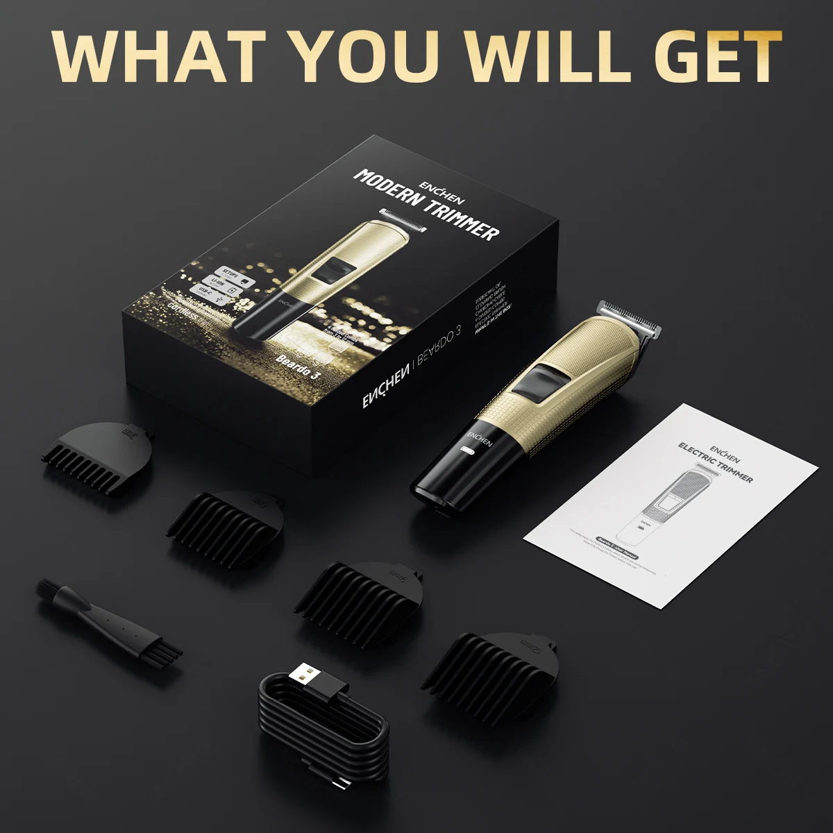 Hair Trimmer ENCHEN Beardo 3 Hair Trimmer & Groom Kit for Beard Trimming Body Grooming with Type-C Charging Indicator Light