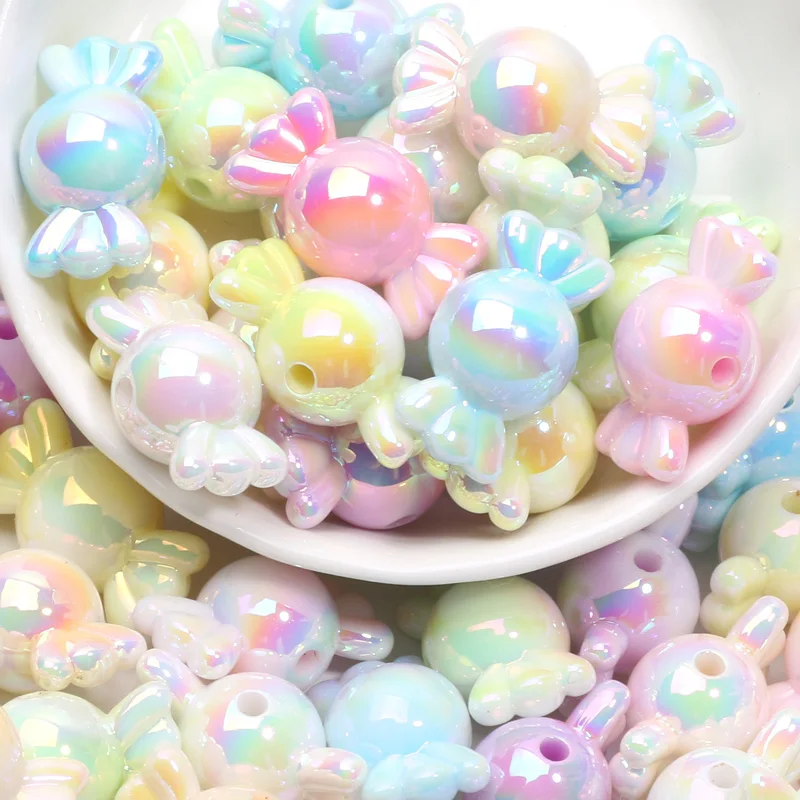 10pcs Gradient Color Sweets Acrylic Beads Loose Spacer Beads For