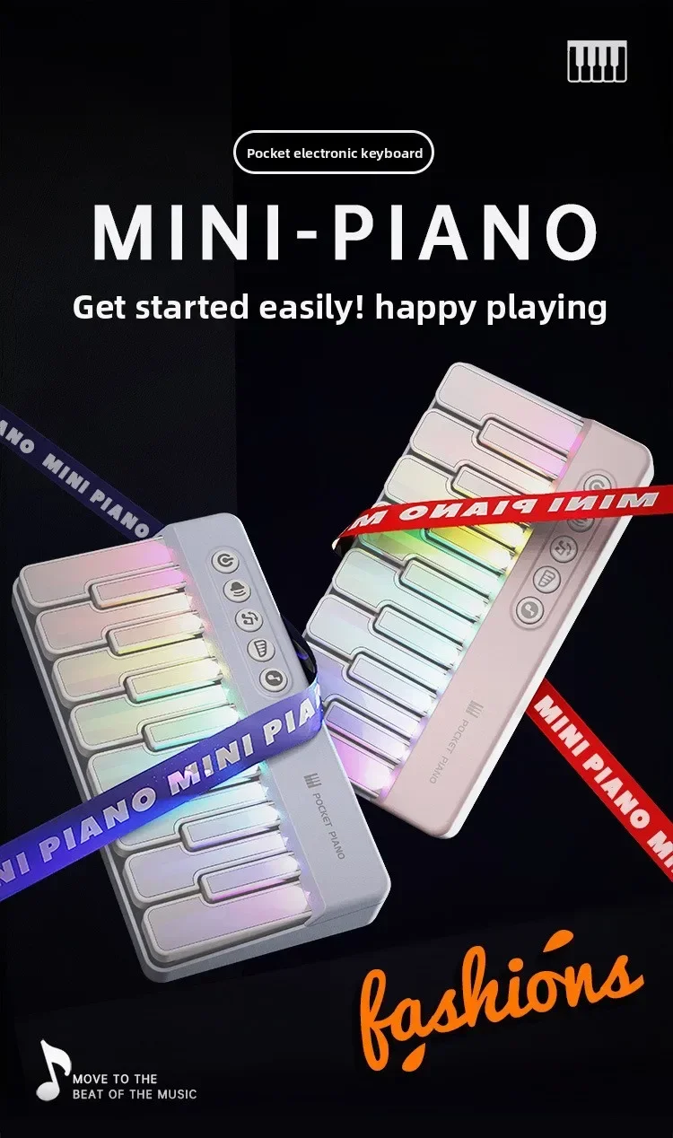Childrens Mini 7-Key Multifunctional Electronic Keyboard Piano Seven Color Light Portable Instruments Educational Toys for Kids
