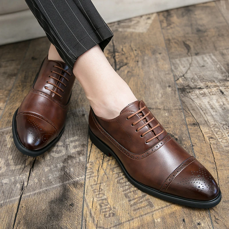 Men Retro Formal Shoes PU Luxury Business Oversized Party Office Business Block Shoes Red Sole Black Brown Size 38-48 Men Shoes 5