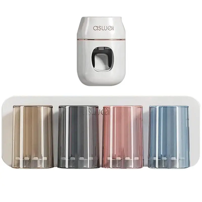 

Toothbrush Holder Wall Mounted Automatic Toothpaste Dispensers And Tooth Brush Stand Set Punch-free Toothbrush Organizer For