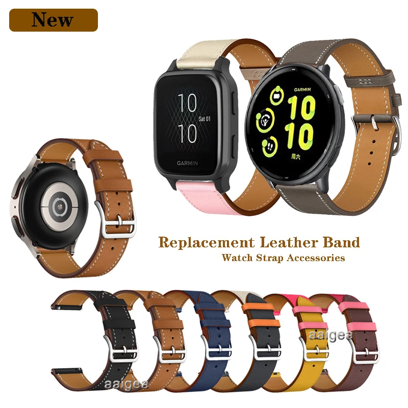 Silicone / Leather Band For Garmin Vivoactive 3 Venu SQ 2 Plus 645 245 158 Strap - View #7