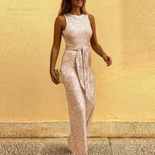 

Office Lady Sexy Sleeveless Sequin Romper Jumpsuit Women Backless Long Pants Club Glitter Playsuits Elegant Shiny Belt Jumpsuit