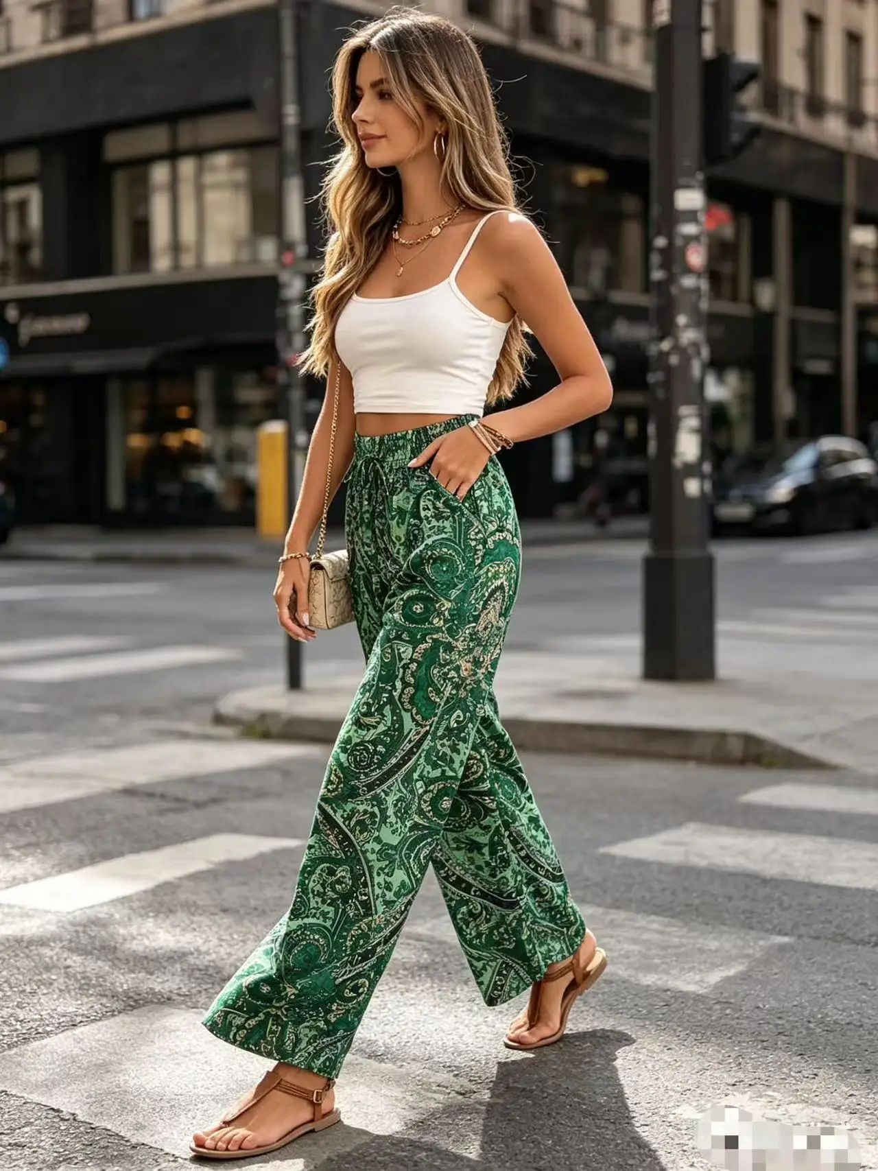 Women's Boho Paisley Print High Waist Wide Leg Pants Casual Loose Palazzo Trousers for Summer Beach Vacation 3