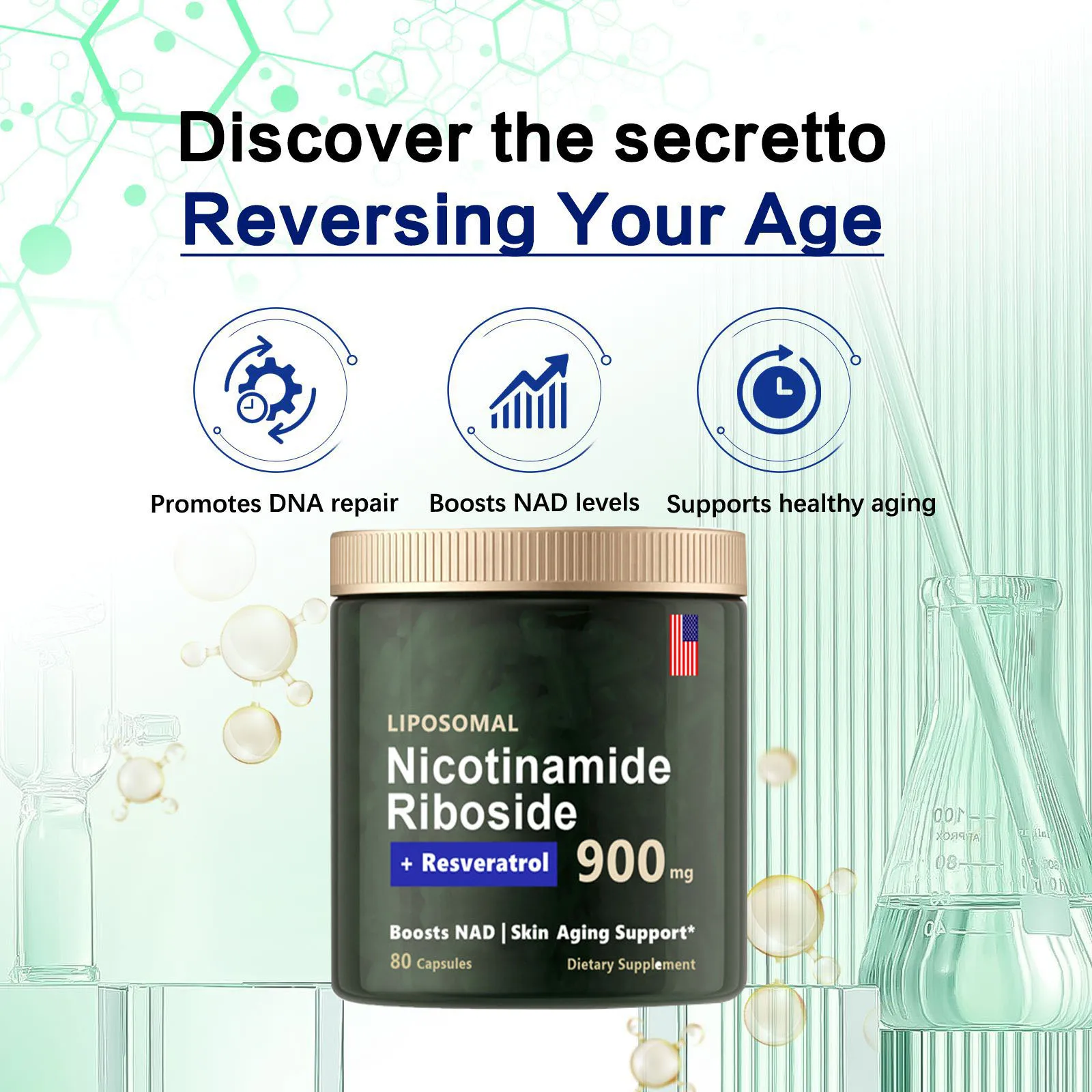 80-400Capsules NAD+ Supplement Capsules Anti-Aging Cell Booster Nicotinamide Natural Energy & Cellular Health