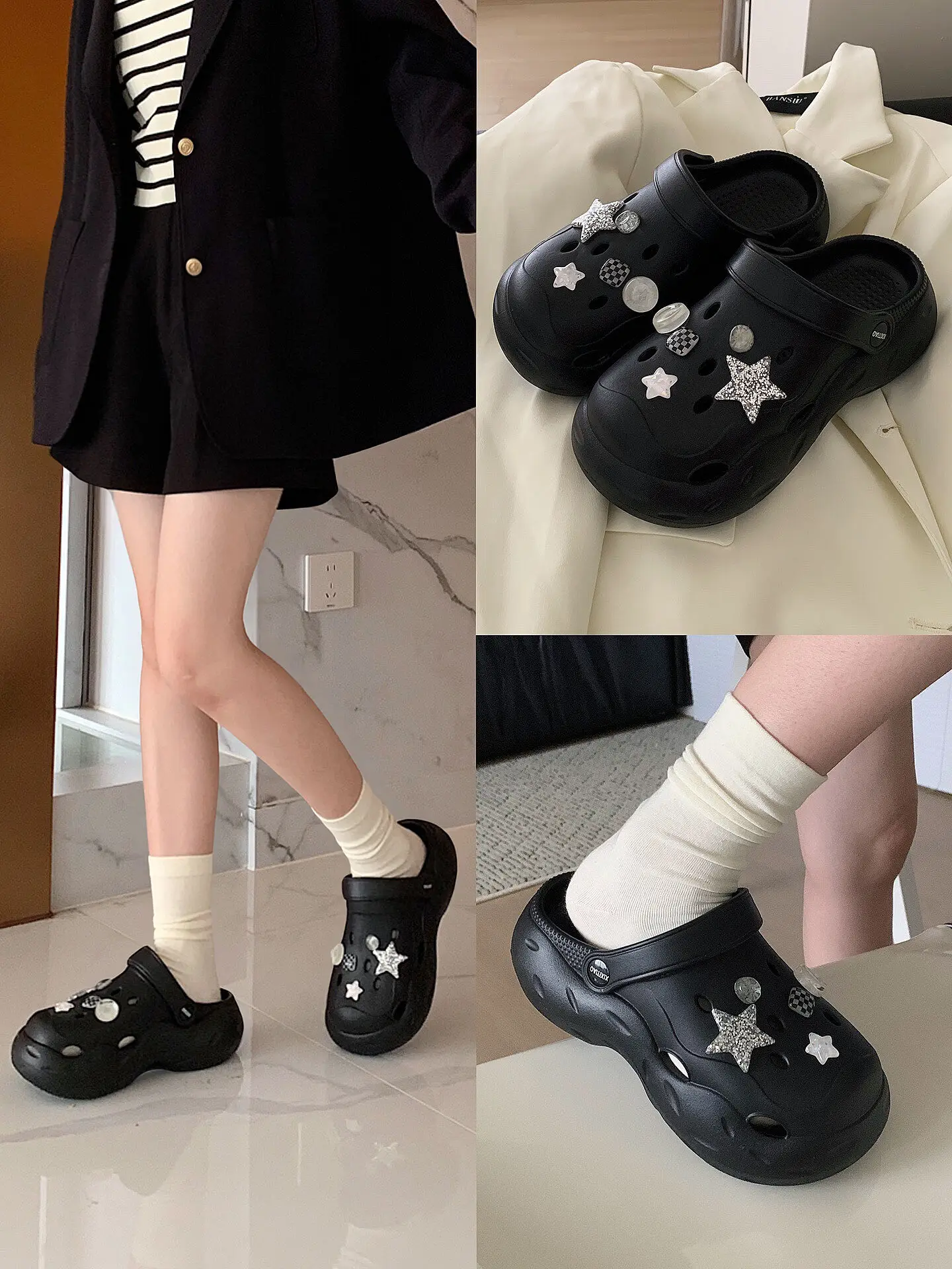 Women Garden Shoes Outdoor Beach Sandals Star Hole Shoes For Women's Slippers Summer EVA Thick Soled Sandals Cover Toe Slippers