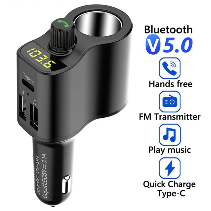 

FM-трансмиттер автомобильный с поддержкой Bluetooth 5,0, MP3 плеером и двумя USB-портами