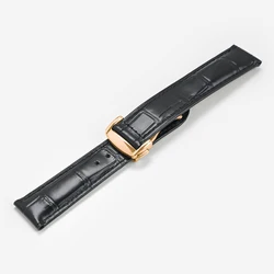 Luxurious Genuine Leather Strap with Folding Buckle - Universal Replacement Watch Band Accessory - 22mm (Black Rose gold)