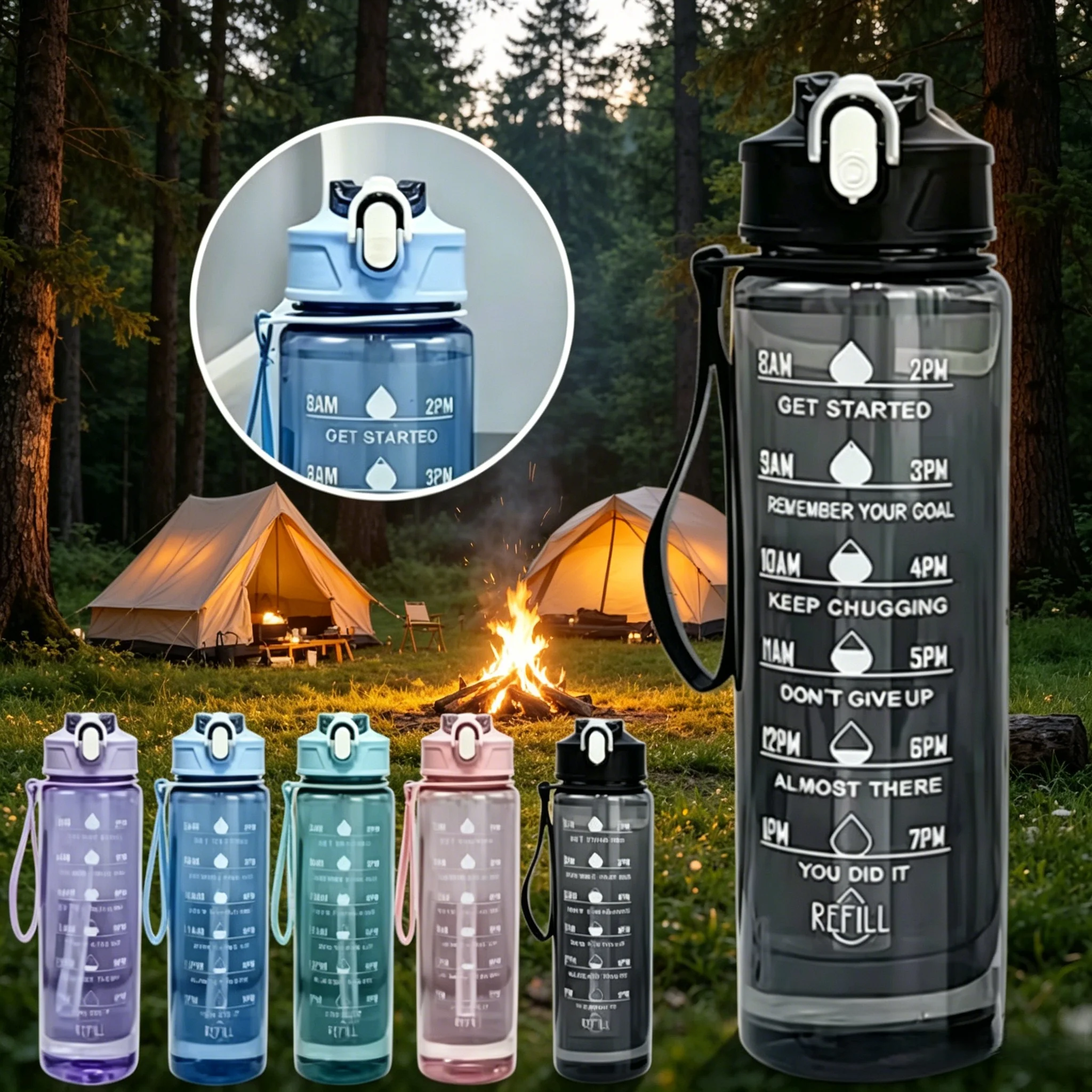 Leak-Proof Timed Water Bottle with Straw for Fitness and Outdoor Sports