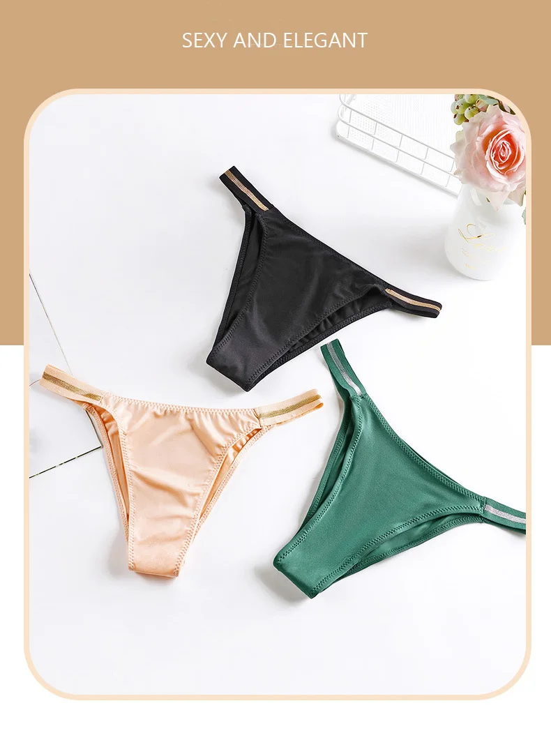 Eis Seide Thongs frauen Höschen Luxus Bikini G-String Nahtlose Unterwäsche Niedrige Taille Slips Weibliche Unterhose Pantys Sexy Dessous – Detail 4