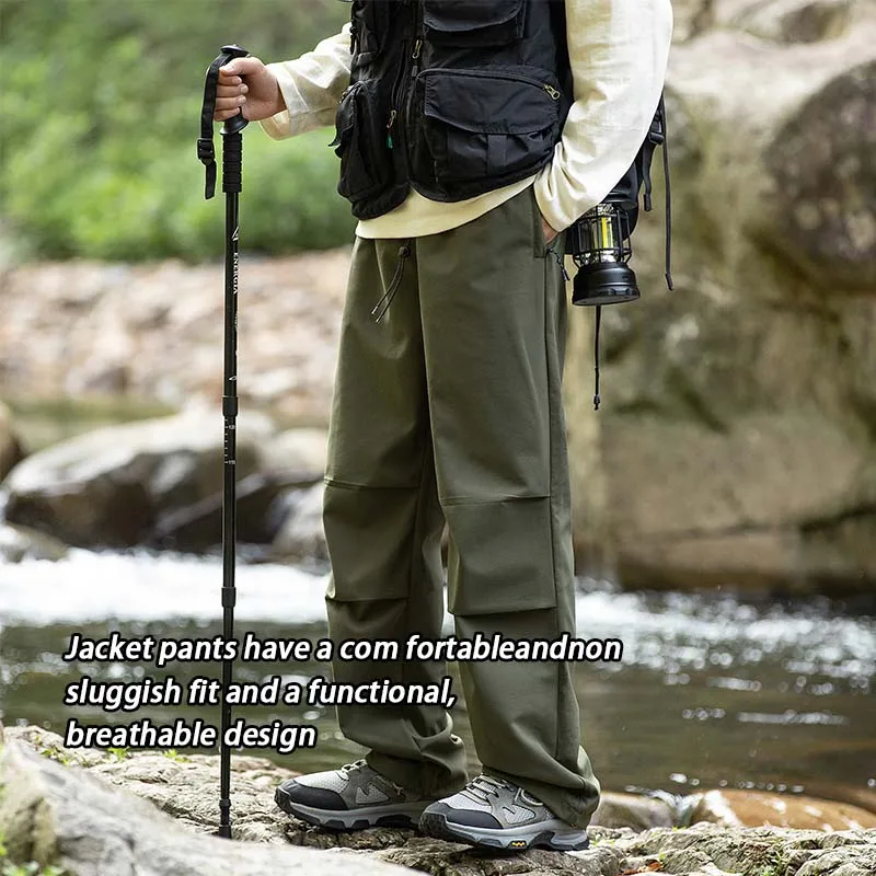 Men Hiking Pants Waterproof Zippered Pocket Loose Straight Cargo Trousers Outdoor Camping Sport Fishing Tactics Trousers