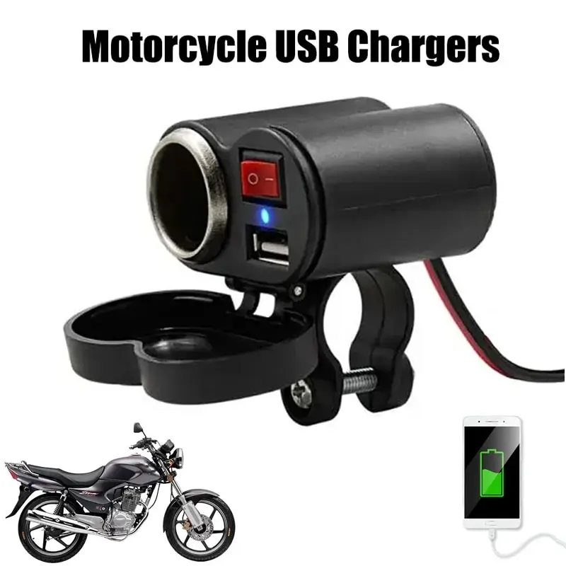 Motorcycle Charger 12V Handlebar USB Waterproof with Switch for Devices