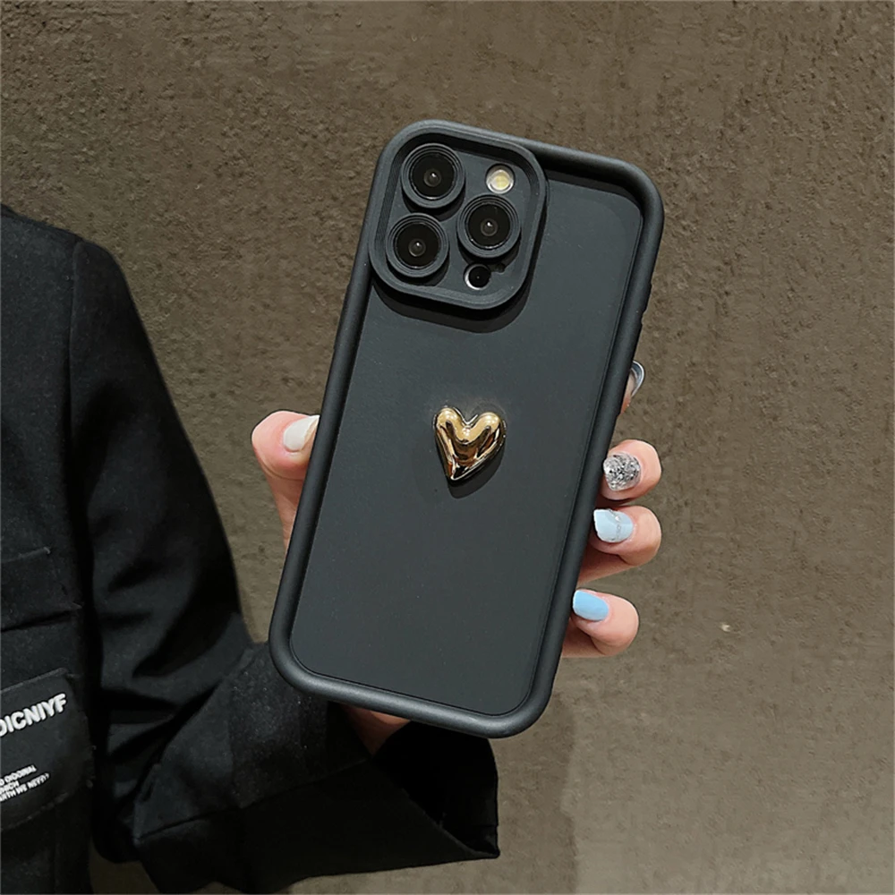 Deluxe 3D Gold Heart Silicone Soft Case - Shockproof Candy Cover