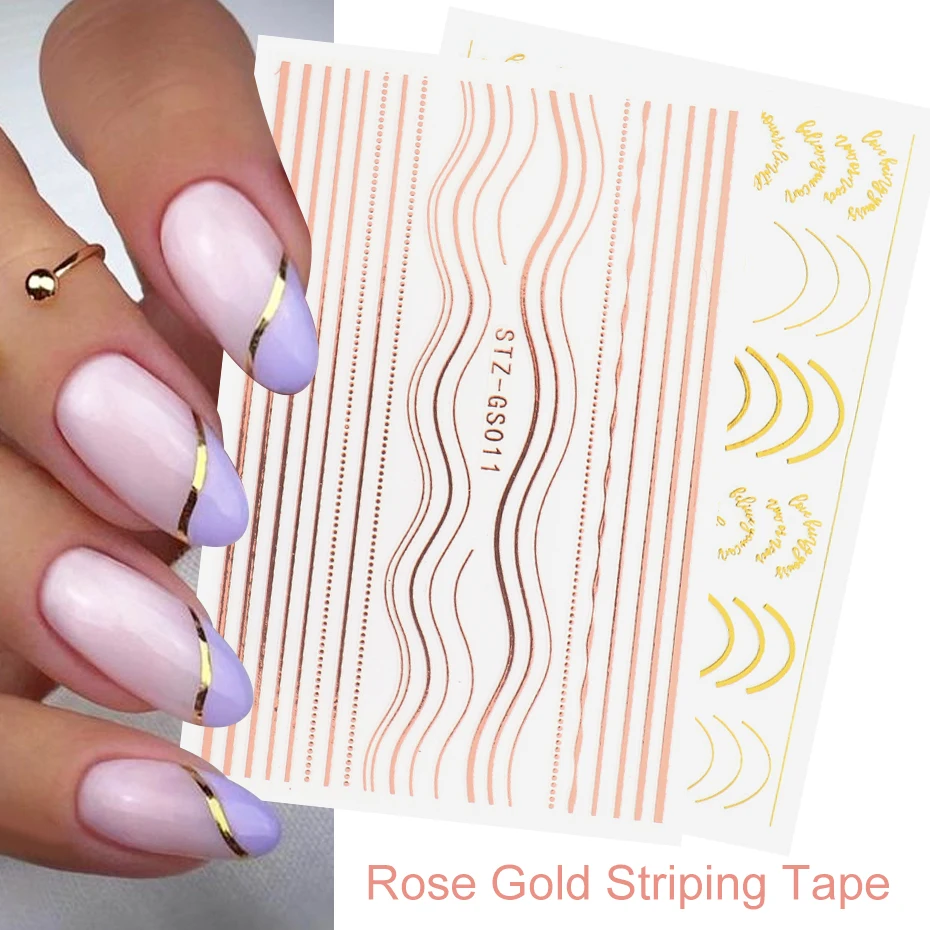 Rose Gold Nail Art Striping Tape 3D Sticker French Smile Line Strip  Inscription Adhesive Slider Decal Decorations JISTZ-GS104-1 - AliExpress