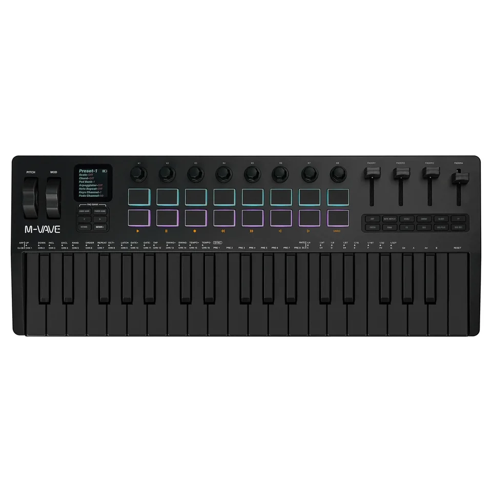 M-vave SMK-37 PRO 37-Key MIDI Keyboard 16 RGB Pads 4 Faders 8