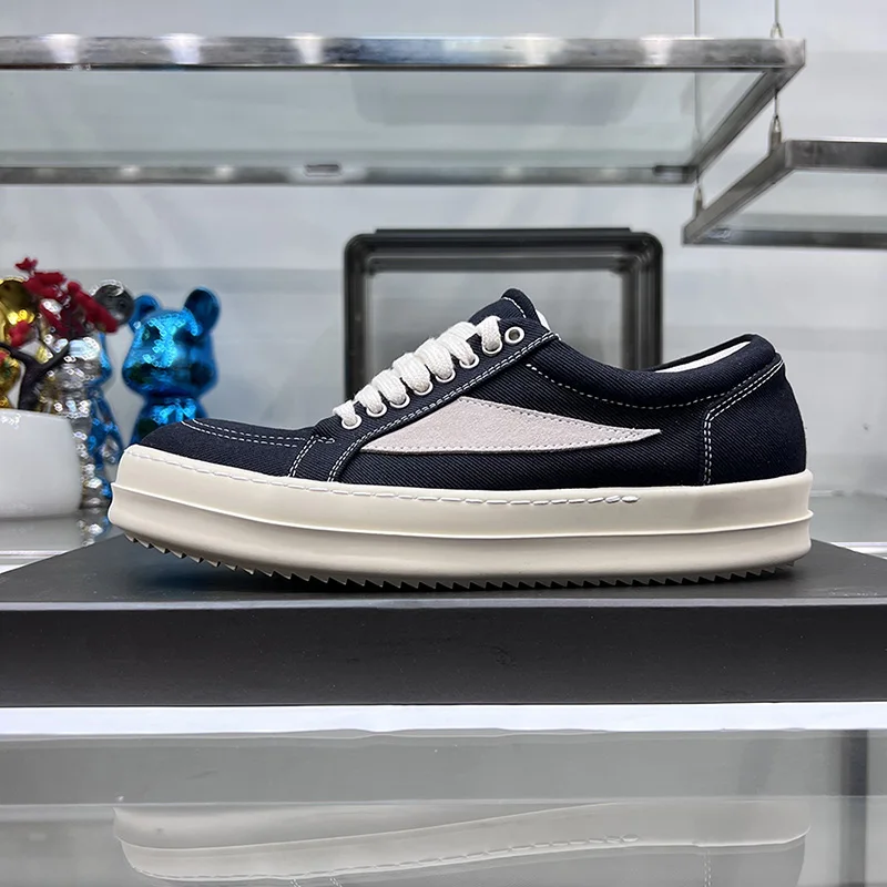Men Low Top Casual Shoes Summer Breathable Retro Denim Lace Up Women Thick Sole Increase Height Ro Luxury Designer Flat Sneakers 2