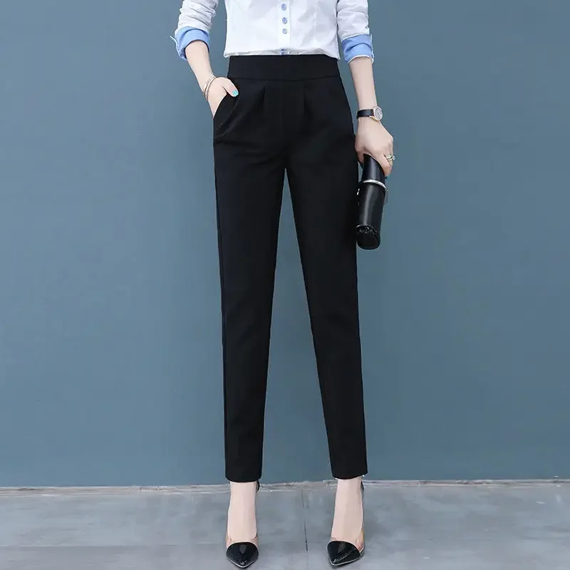 Women's Classic Pants Fashion High Waist Black Office Trousers New Capris Mother 2023 Summer Thin Elegant Casual Trousers