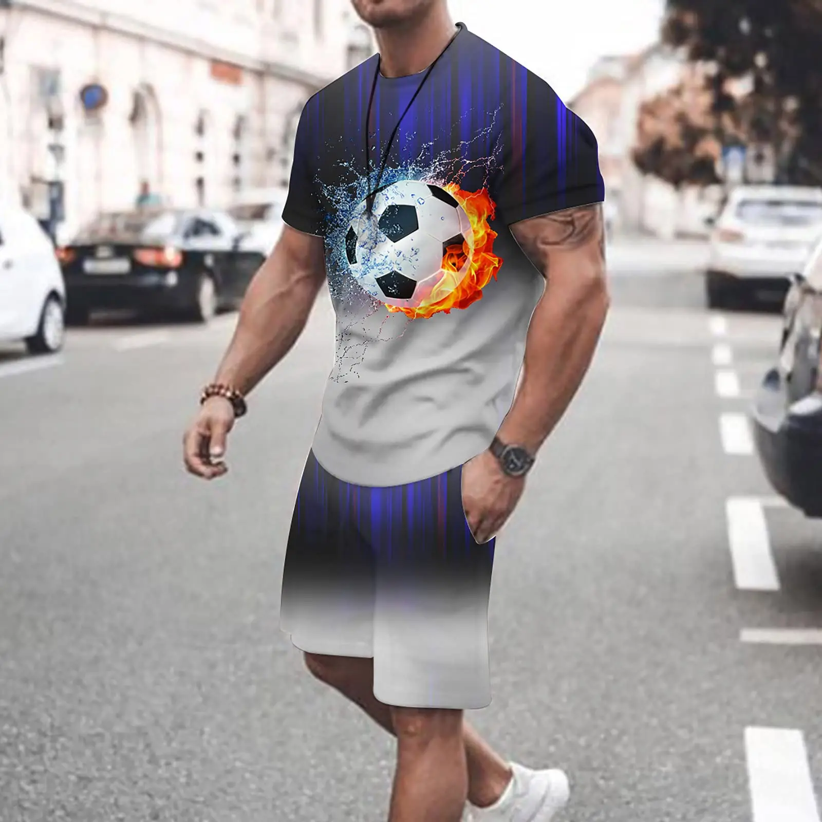 

Short Outfits Summer Fashion Men's 2 Piece Set Tracksuits Casual Short Sleeves Print T-shirt+shorts Pants Suits Men's Clothing