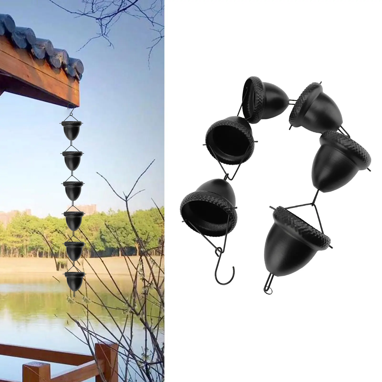 Rain Chain Acorn Large Cup Rain Catcher Chain 3.28ft Length Replacement Downspout for Gutters Garden Outdoor Decor Black