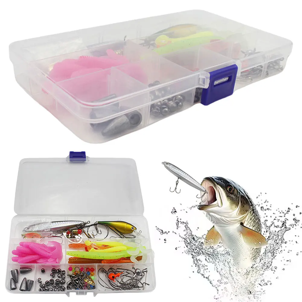 115pcs Fishing Lures Kit Soft and Hard Bait Jig Hooks Sinker Weights Fishing Accessories Gifts for Men