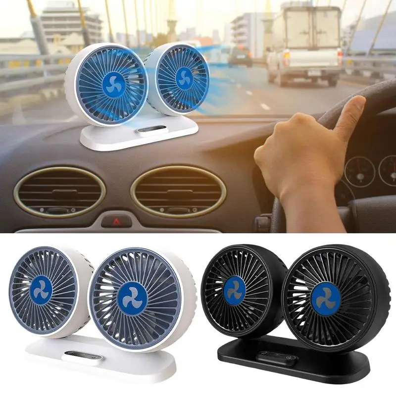 

Car Cooling Fan 180 Adjustable 3 Speed Dual Head Cooling Air Fan 12V/24V Low Noise Automobile Car Truck Sedan Home Office Use