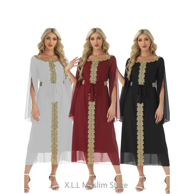 Fashion Lace Muslim Party Dress For Women Prayer Garment Abaya Dubai Luxury Modest Summer Kebaya Kaftan Robe Femme Musulmane