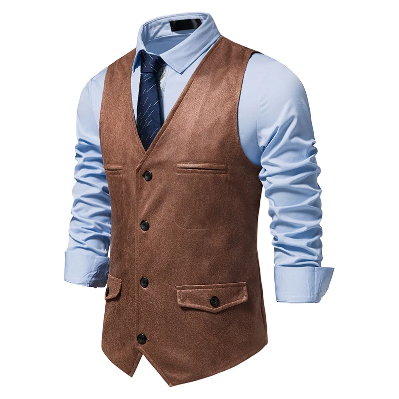 

Mens Vintage Suede Leather Suit Vest Hippie Casual Western Cowboy Waistcoat Vests Men Party Wedding Prom Gilet Costume Homme XXL