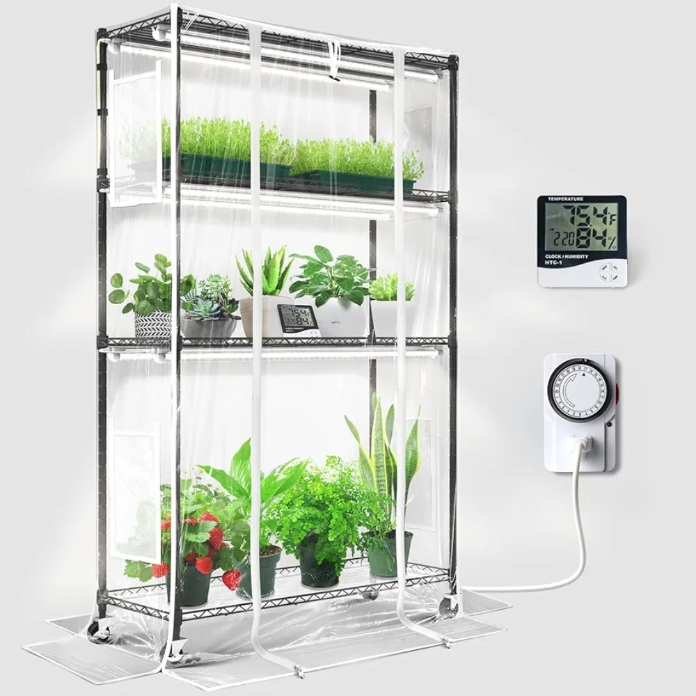 

6Pcs Plant Light With Timer and Thermo-Hygrometer Home Garden Mini Greenhouse With LED Grow Light for Indoor Plant Gardening