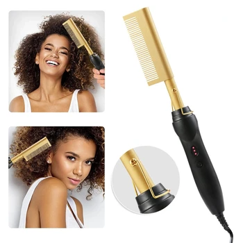 2 in1 pettine caldo piastra per capelli pettine riscaldante elettrico riscaldamento rapido portatile da viaggio antiscottatura piastra per barba pettine a pressione 1