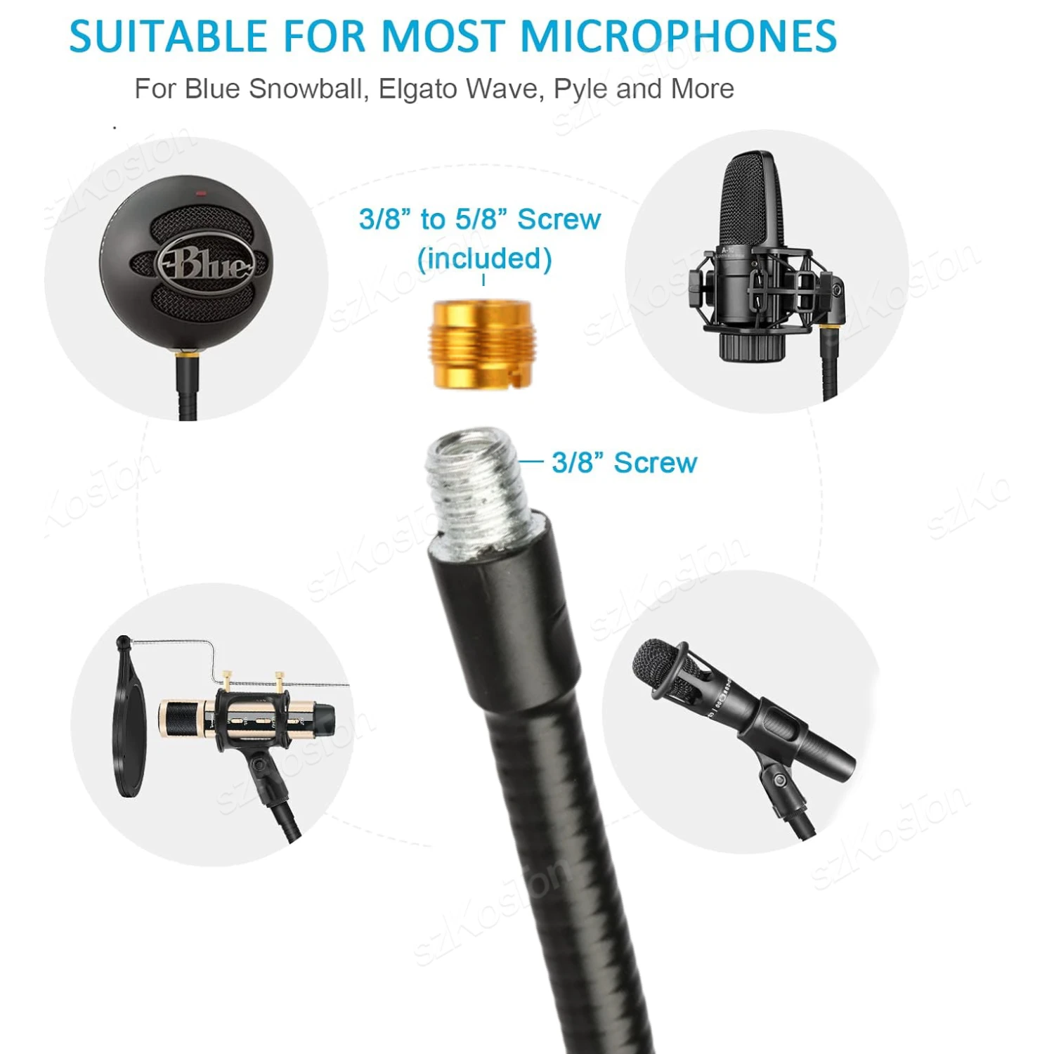 Desktop Microphone Arm Stand Flexible Gooseneck Mic Stand with Phone Holder for Blue Snowball ice SM58 PGA48 Samson A6V K669 microphone stand