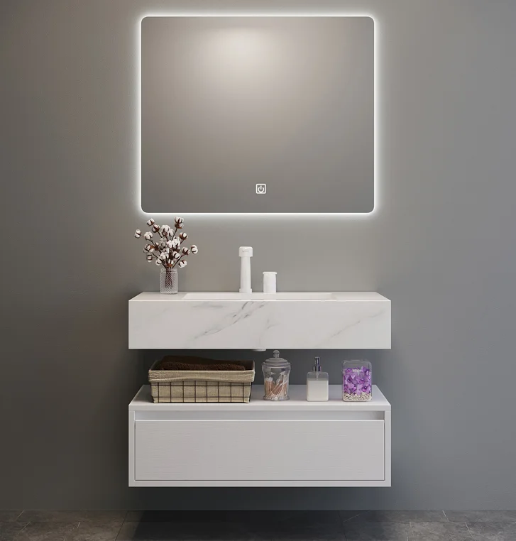 Floating Color Vanities Melamine Surface Plywood Materials Bathroom Vanity And Intelligent Mirror With Cabinet