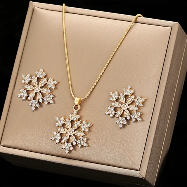 2 PCS Fashion Jewelry Blue Crystal Snowflake Frozen Flower 925 Silver Necklace  Pendants With Chain 2 colors | Wish