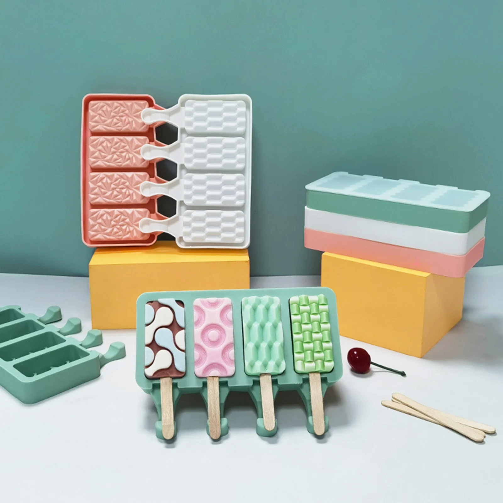 Small Squares Silicone Ice Cream Mold Diy Chocolate Dessert Popsicle Moulds Tray Ice Cube Maker Homemade Tools Summer Party Supp