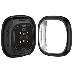 Enhanced Soft TPU Full Coverage Screen Protector and Plated Bumper Case Cover - Fitbit Versa 2 (Black)