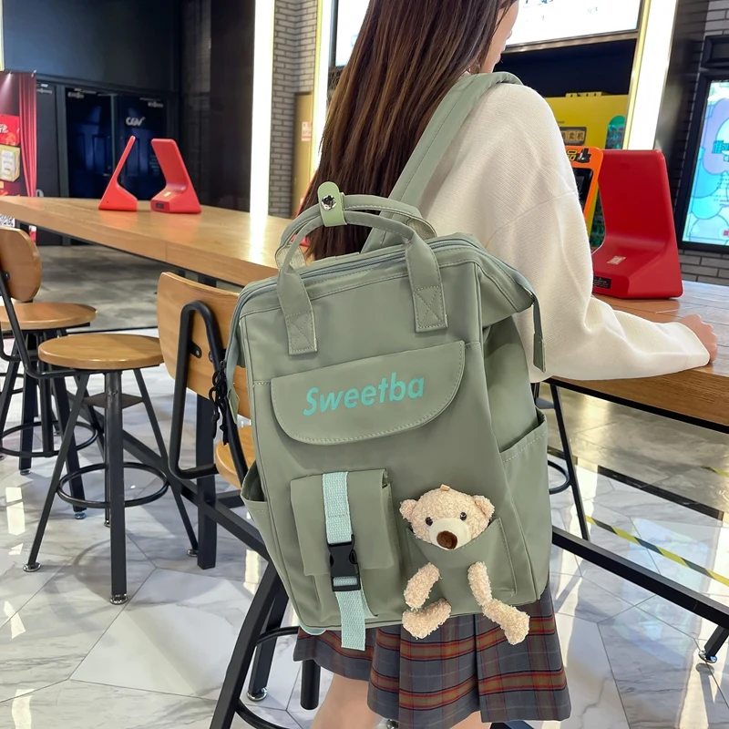 Trendy Girl Travel Nylon Backpack Lady Kawaii College Backpack Fashion Female Laptop Student Bag Cute Book Women School Bags New