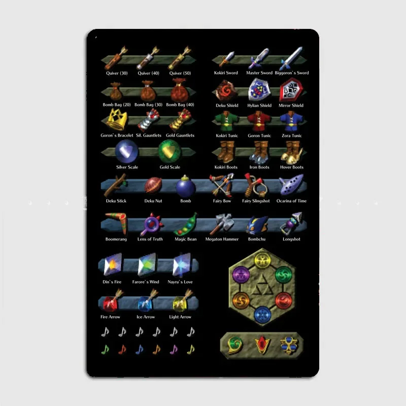 Zelda Ocarina Of Time Item Metal Sign Club Bar Piatti Wall Murale Design Tin Sign Poster