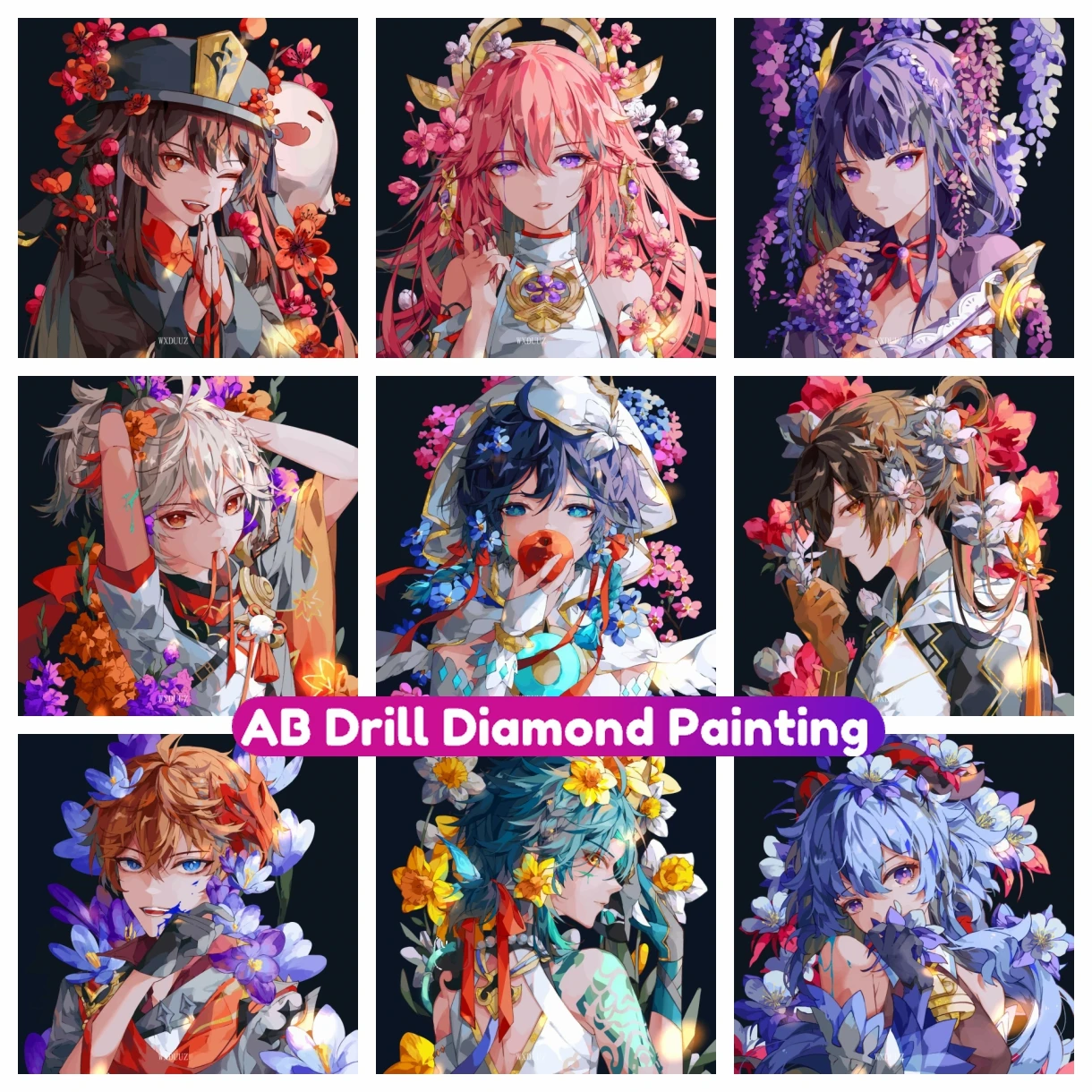

Genshin Impact 5D AB Diamond Painting Pop Game Raiden Shogun Cross Stitch Set Mosaic Embroidery Handmade Craft Home Decor