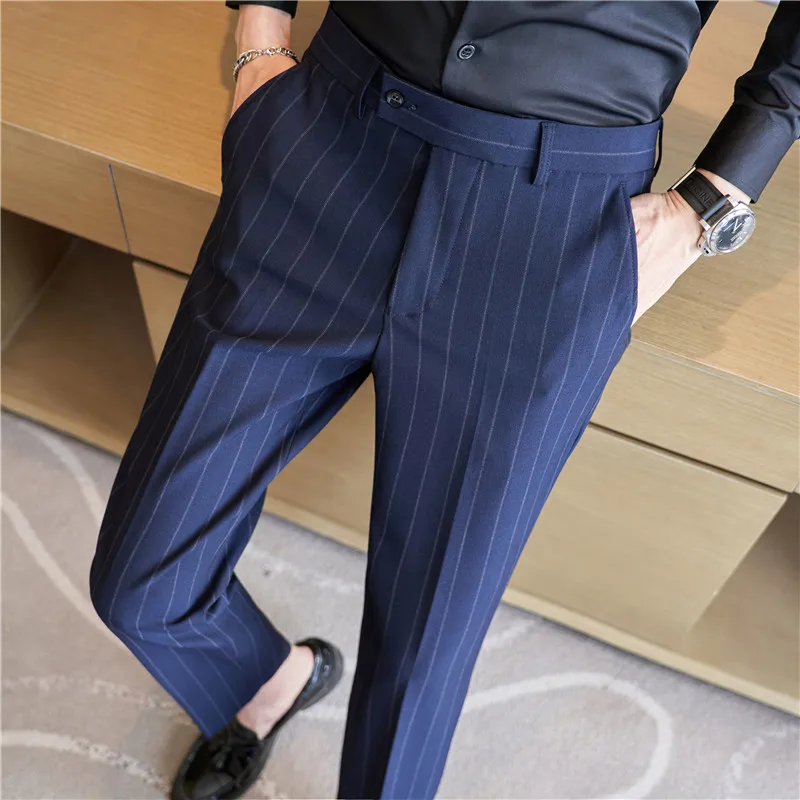 2023 Autumn Striped Suit Pants, Men's Elastic Casual Pants, Slim