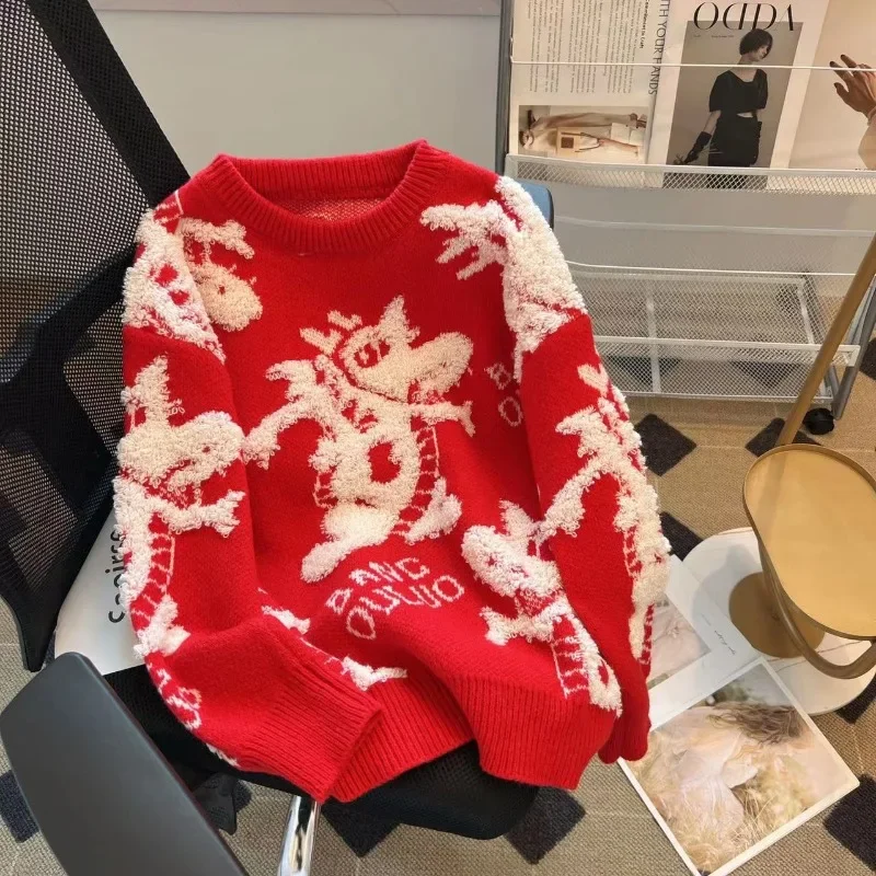 

Cartoon Women's Sweaters Loose Autumn/Winter Vintage Pullover Christmas Clothing Long Sleeve O-Neck Cashmere Knitwear Jumpers