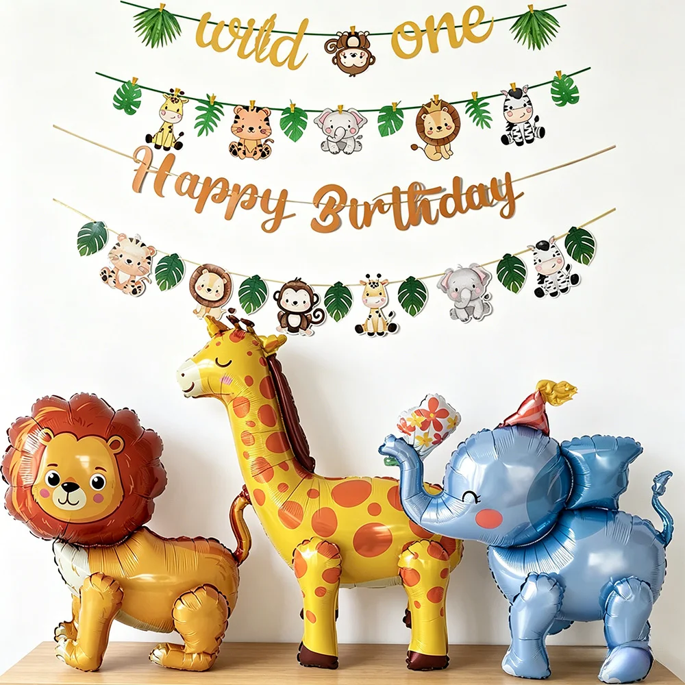 Dschungeltiere, Party-Banner, Girlande, Hängedekoration für Kinder, Wild One, Dschungel-Safari-Tiere, Thema, Geburtstagsparty-Dekoration, Banner